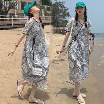 Maternity dress summer Chiffon fashion plus size seaside beach vacation V-neck thin waist summer long dress