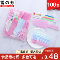 Birthday cake knife and fork set knife and fork plate paper plate combination disposable knife and fork paper plate candle set four in one
