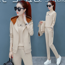 Sportswear suit women spring and autumn three-piece fashion slim cotton casual suit large size hooded female brand name loose