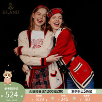 ELAND clothes love 2022 Spring new college wind red white numb knit cardiovert sweater blouse