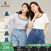 ELAND clothes 2021 summer new high waist two button loose denim shorts women