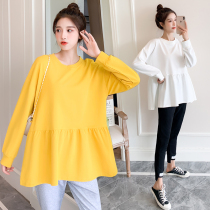 Pregnant womens autumn fashion small fresh Korean version of foreign style Net red long sleeve jacket loose casual T-shirt doll shirt autumn
