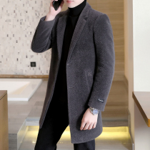 Windbreaker men English wind autumn and winter Korean tide woolen coat mens medium-length golden Marten velvet jacket winter Woolen