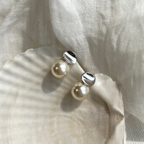 DouxAir Shijia pearl 925 sterling silver earrings curved surface sweet temperament commuting versatile earrings womens fashion earrings