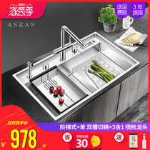 Asace Stepped Sink Wash Vegetable Basin 304 Stainless Steel Hand Sink Kitchen High And Low Dishwashing Pool Large Single Trough