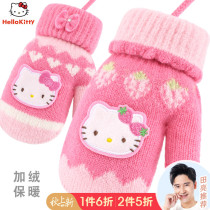 Hello kitty girl gloves winter warm plus velvet children children children Princess cute girl baby wool knitting