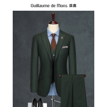 (Aojia) Mens pure wool suit suit Mens business formal slim groom wedding suit gun barge collar