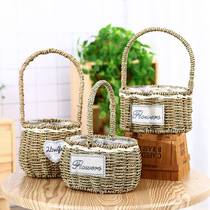 Creative weaving pastoral hand hand-held straw Wicker Wicker rattan flower basket flower pot flower arrangement home decoration