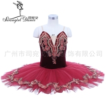 Burgundy ballet TUTU skirt Tang Quickede performance competition puffy dress 8-layer gauze dress costume