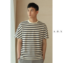 Summer new 230G pure cotton blue white striped striped striped T-shirt male loose casual men short sleeve undershirt