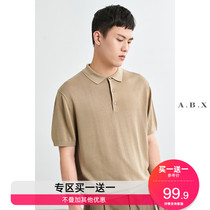 abx summer high-end mulberry silk lapel polo shirt mens loose short sleeve Tide brand Japanese business casual mens T-shirt