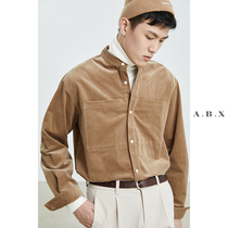 2021 autumn and winter new cotton corduroy shirt mens long sleeve casual loose warm Japanese tooling stand collar shirt