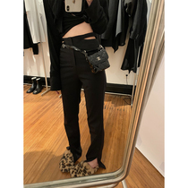 District Ouyang * Spice Girl Autumn 2021 New High waist split straight tube mop pants black casual pants children
