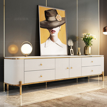 Light extravagant rock plate TV cabinet tea table combination living room modern minimalist marble tattooy small family type high-end ground cabinet new