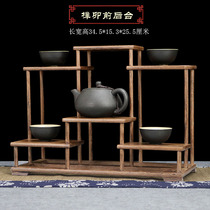 Xiaobo ancient frame tenon and Tenon chicken wings solid wood Chinese-style teapot teapot tea set rack ornaments base display rack