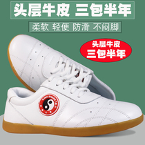 Joshan Tai Chi Shoes Women Spring Summer Men Genuine Leather Thickening Bull Fascia Bottom Martial Arts Shoes Breathable Taijiquan Exercises Athletic Shoes