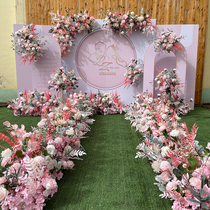 Pink wedding flower art wedding silk flower stage welcome area decorative floor flower point flower road guide Flower Ball corner flower flower row