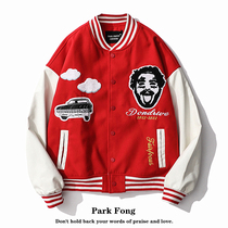 Park Fong American vintage flock embroidery baseball suit couple loose hip hop jacket jacket ins men and women tide