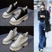 High-top shoes womens ins2021 autumn new all-match inner height-increasing womens shoes casual white shoes thick-soled booties 8cm tide