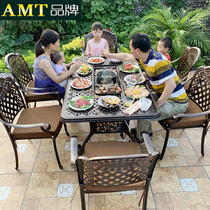 Household Korean smoke-free electric oven Commercial indoor charcoal grill Courtyard garden Leisure outdoor cast aluminum table and chair