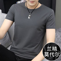 2021 summer Modal short-sleeved T-shirt mens slim Korean version of the trend round neck solid color half-sleeve mens base shirt