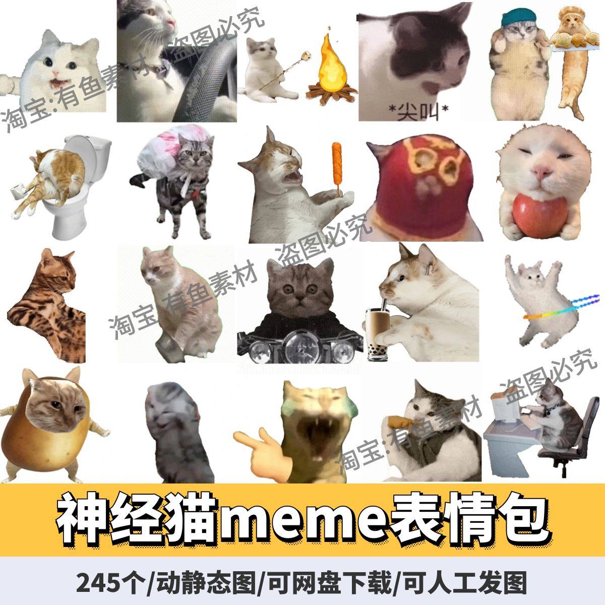 245个神经猫meme表情包，让你的微信群聊瞬间变成欢乐海洋🎉✨-api-淘宝好物网, image size:1200x1200