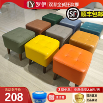 First layer cowhide sofa stool solid wood leather pier stool household shoes stool living room foot makeup small low bench bench