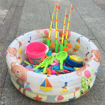 Childrens puzzle fishing toy pool set kitten magnetic fish square children playing water baby fishing 1-3-6 years old