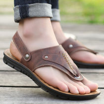 Tide card Mens sandals Anti-wear and abrasion resistant 2022 New cool leather shoes outwear Dual-purpose driving Vietnamese Tide Slippers