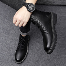 Tide brand Martin boots mens high gang British Korean version of overwear shoes leather mid-help cotton shoes mens shoes winter plus velvet snow boots