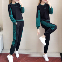 European Station Spring and Autumn Leisure Sports Set Womens Fried Street Fashion Age Slim Cotton Sweatshirt Pants Two Piece European Goods