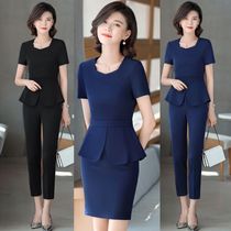 2021 summer short-sleeved career suit Womens skirt Thin suit Slim suit Beauty salon Jewelry store work clothes