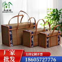 Hand-held orchid cloth bamboo weaving bamboo basket Hand-held bamboo basket New Year goods large packaging gift box egg fruit hairy crab bamboo basket