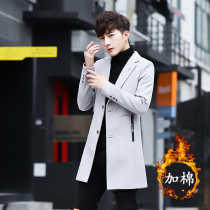 Mens windbreaker 2021 New handsome Korean version plus cotton thick woolen coat mens winter winter coat