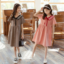 Girls dresses summer 2021 new thin section pure cotton plaid medium and large child princess long dress college style