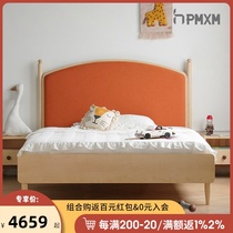 Foam Xiaomin furniture Nordic hard maple childrens bed boys and girls soft bag backrest solid wood bed single princess bed
