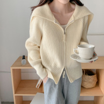 Design sensation small crowdfolded with double head zipped sweater jacket woman 22 early spring new loose knit cardigan blouse
