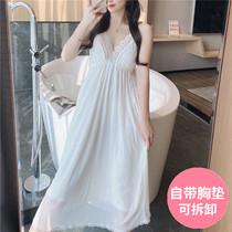 Sleepwear Superior Sensual Sensuality Lace Harness Sleeping Dress Woman Summer Thin web yarn Modale cotton with chest cushion pure desire