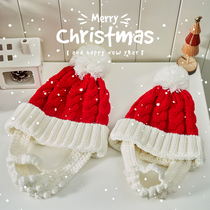 Christmas hat children girl boy head adorned with adultsSanta Claus hat and bearded beard adornment 