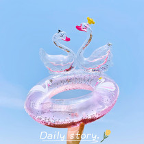 ins Cute sequined three-dimensional swan swimming ring Childrens thickened net red armpit ring water ring life buoy floating ring
