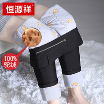 Hengyuanxiang cotton pants women wear northeast extra thick waist elastic leggings winter camel velvet plus velvet thick warm pants