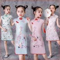 Cheongsam girls summer dress silk thin silk children 2021 New retro national tide Chinese style big boy