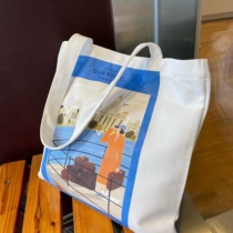 LV canvas bag canvas bag Shanghai exhibition VV exhibition White large capacity environmental protection Bag tote bag