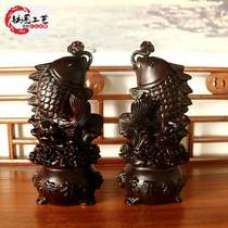 Black sandalwood carved fish ornaments home accessories a pair of years more than wooden Wood Wood Wood hand carved crafts