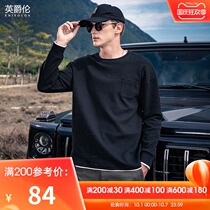 British Loon Waffle Mens Long Sleeve T-shirt Loose Trend Solid Color Pockets Autumn base shirt Sweat Tide