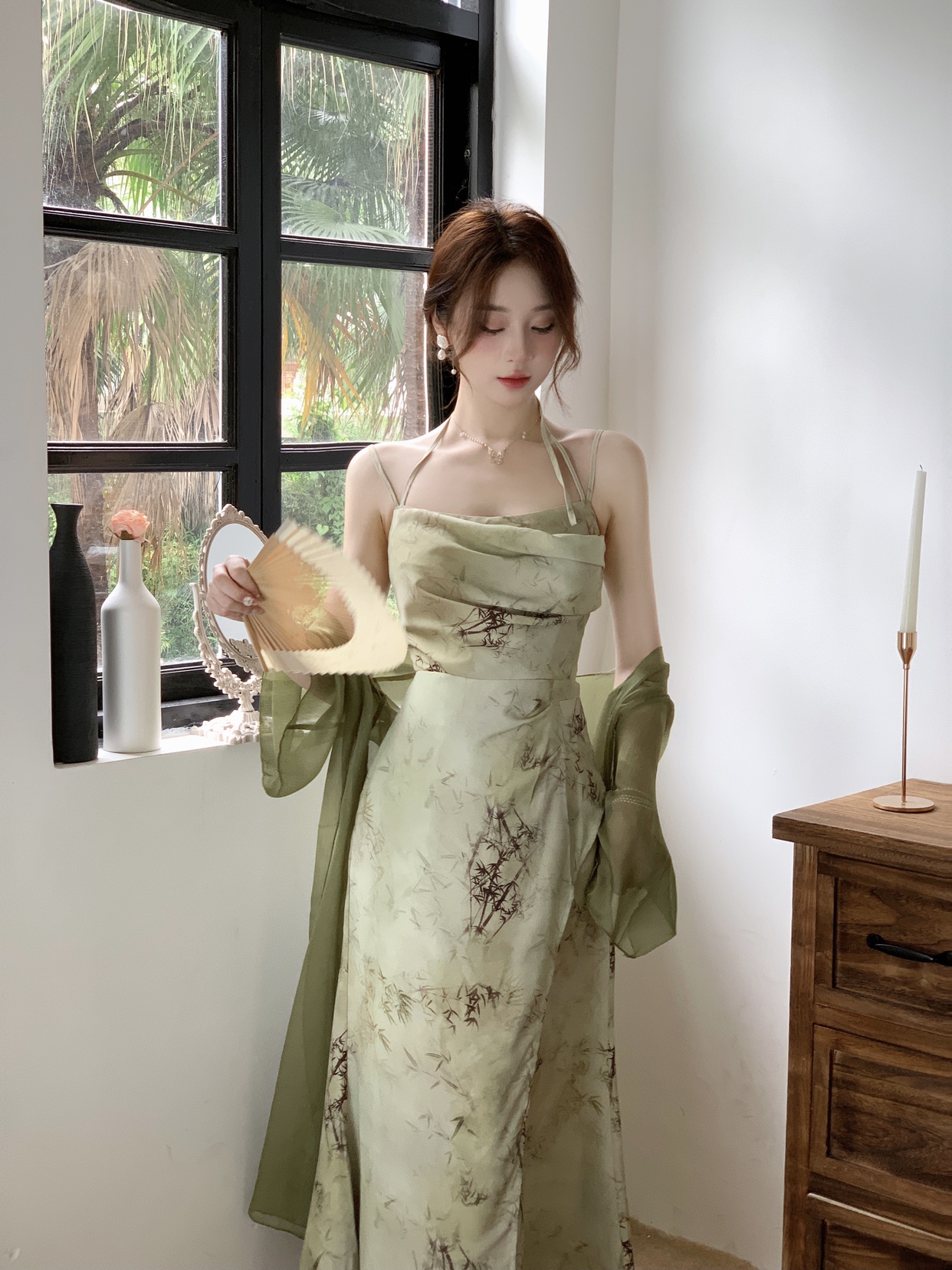 Mimo dk [竹霧林] 女性のための新しい中国風国民風レトロサスペンダードレス秋花柄ウエスト痩身