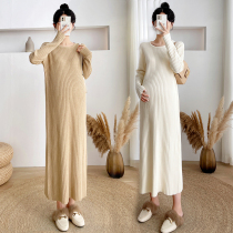 Pregnant women knitted skirt bottom autumn winter wear fashion winter suit warm large size long skirt pregnant women autumn dress