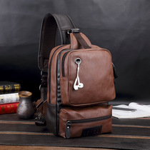 Hong Kong Genuine Leather New Mens Bag Casual Single Shoulder Diagonal Satchel Outdoor Sports Chest Bag Large Capacity Chest Bag Tide