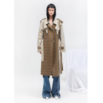 24ans check fake two-piece windcoat medium-length Plaid windbreaker jacket