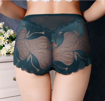 Fat MM Underpants Feminists Waist Lace Sexy Net Yarn Thin hollow Large-size high waist closedown Pure Cotton Stall Triangle Pants